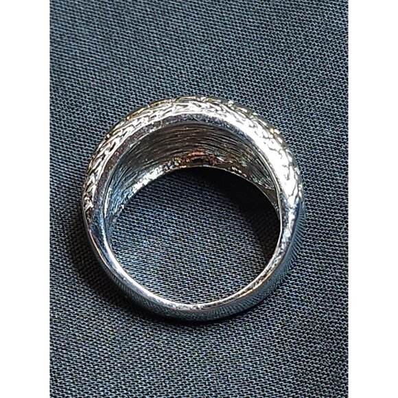 Wide Silver-Gold Textured Band Ring, Braided & Dotted, Size 8 - Picture 6 of 7